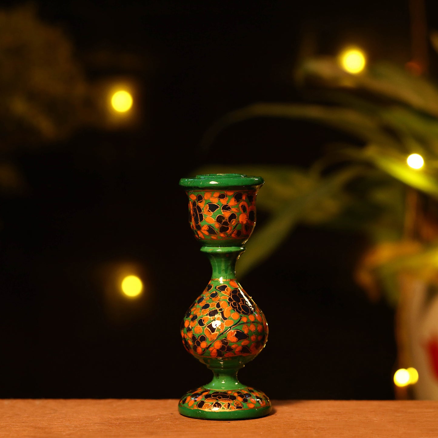 Kashmir Handpainted Wooden Decorative Candle Stand (6 Inches)