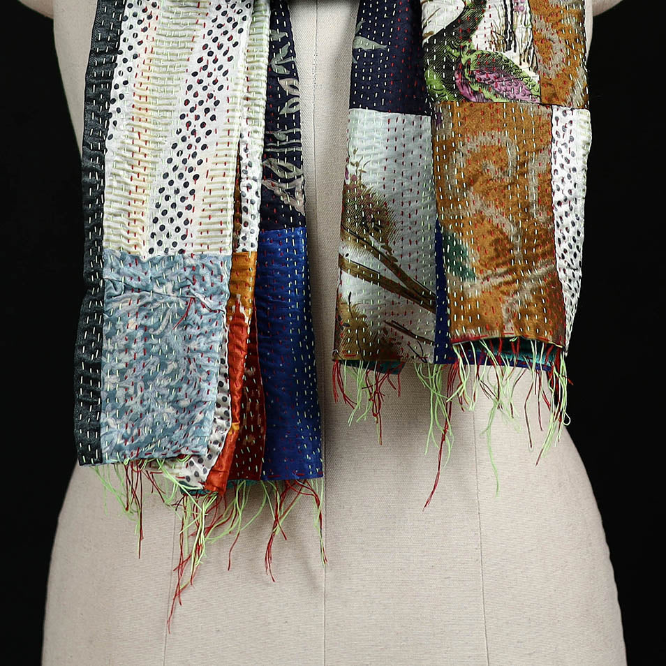 Bengal Kantha Handwork Patchwork Reversible Silk Stole 237