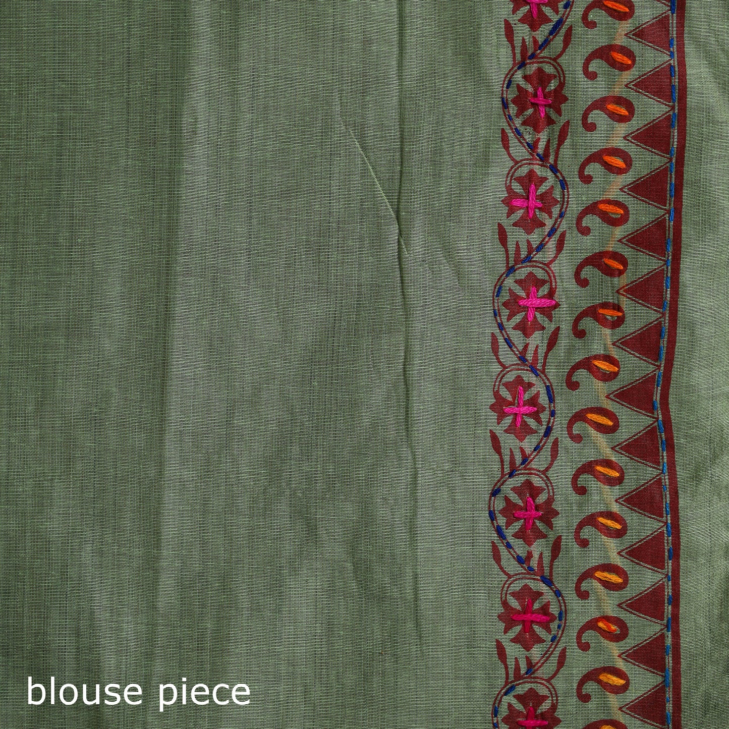 Green - Bengal Kantha Hand Embroidery Silk Cotton Chapa Work Saree 100