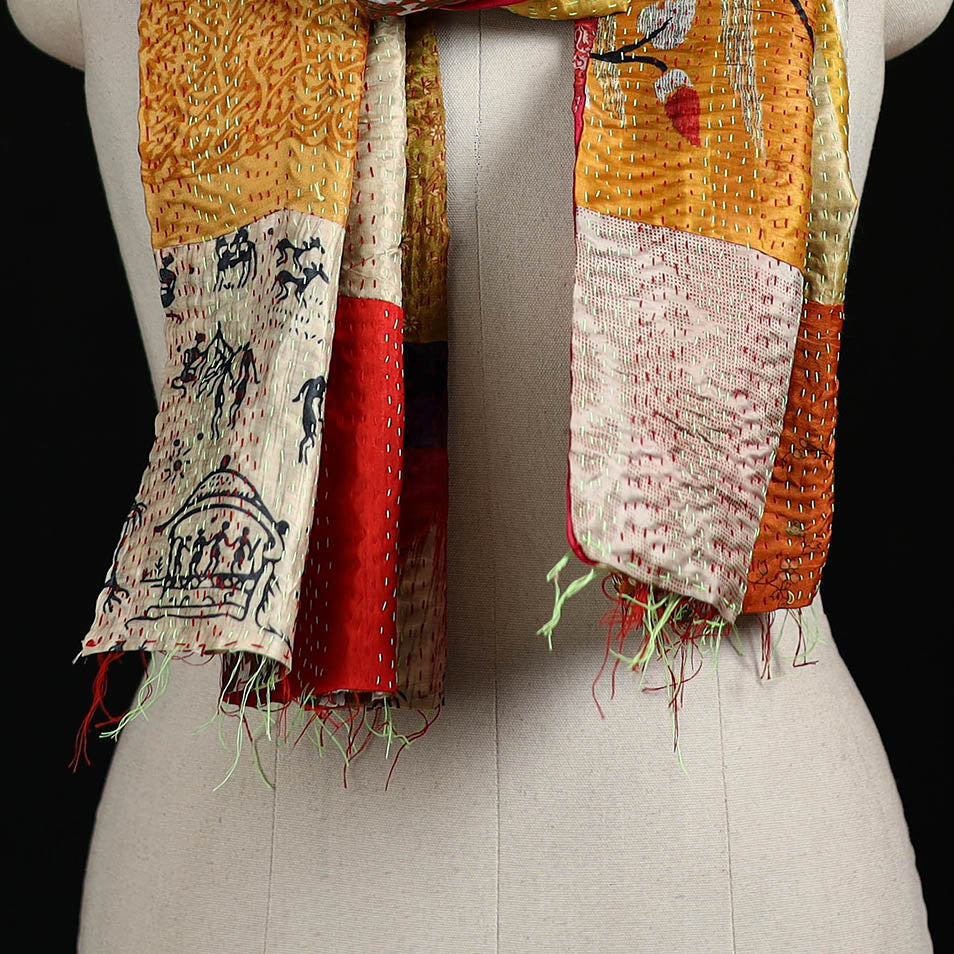 Bengal Kantha Handwork Patchwork Reversible Silk Stole 241