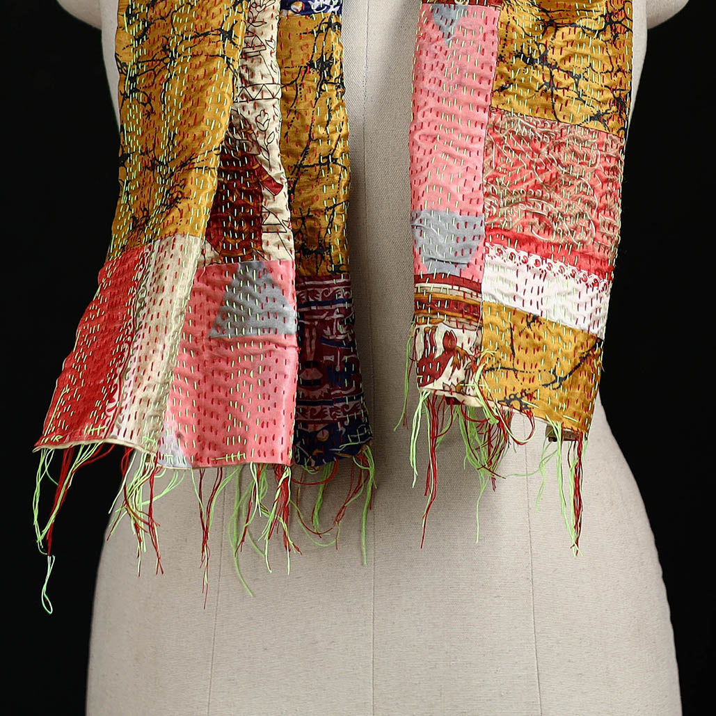 Bengal Kantha Handwork Patchwork Reversible Silk Stole 243