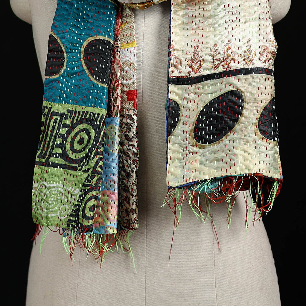 Bengal Kantha Handwork Patchwork Reversible Silk Stole 244