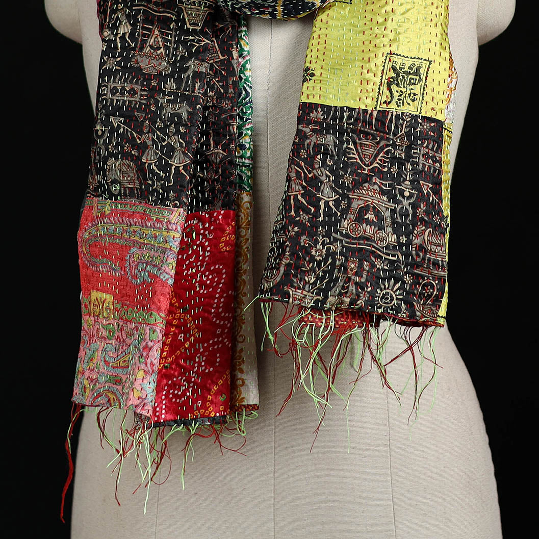Bengal Kantha Handwork Patchwork Reversible Silk Stole 249