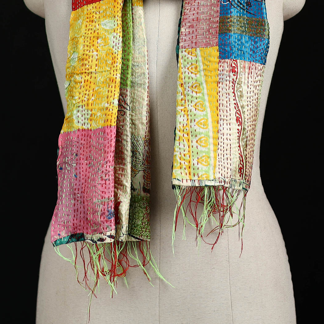 Bengal Kantha Handwork Patchwork Reversible Silk Stole 246
