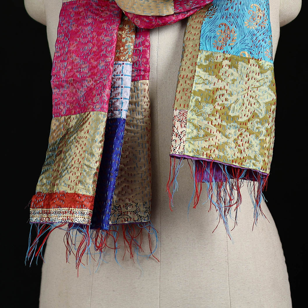 Bengal Kantha Handwork Patchwork Reversible Silk Stole 247