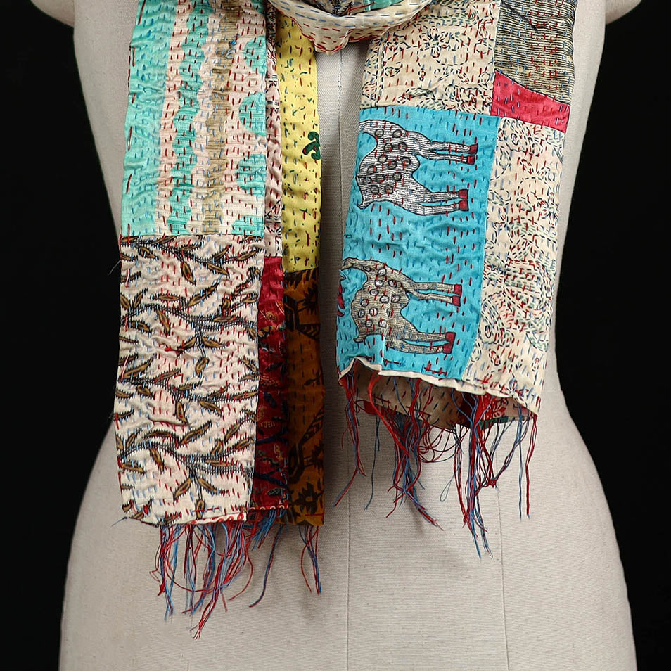 Bengal Kantha Handwork Patchwork Reversible Silk Stole 248