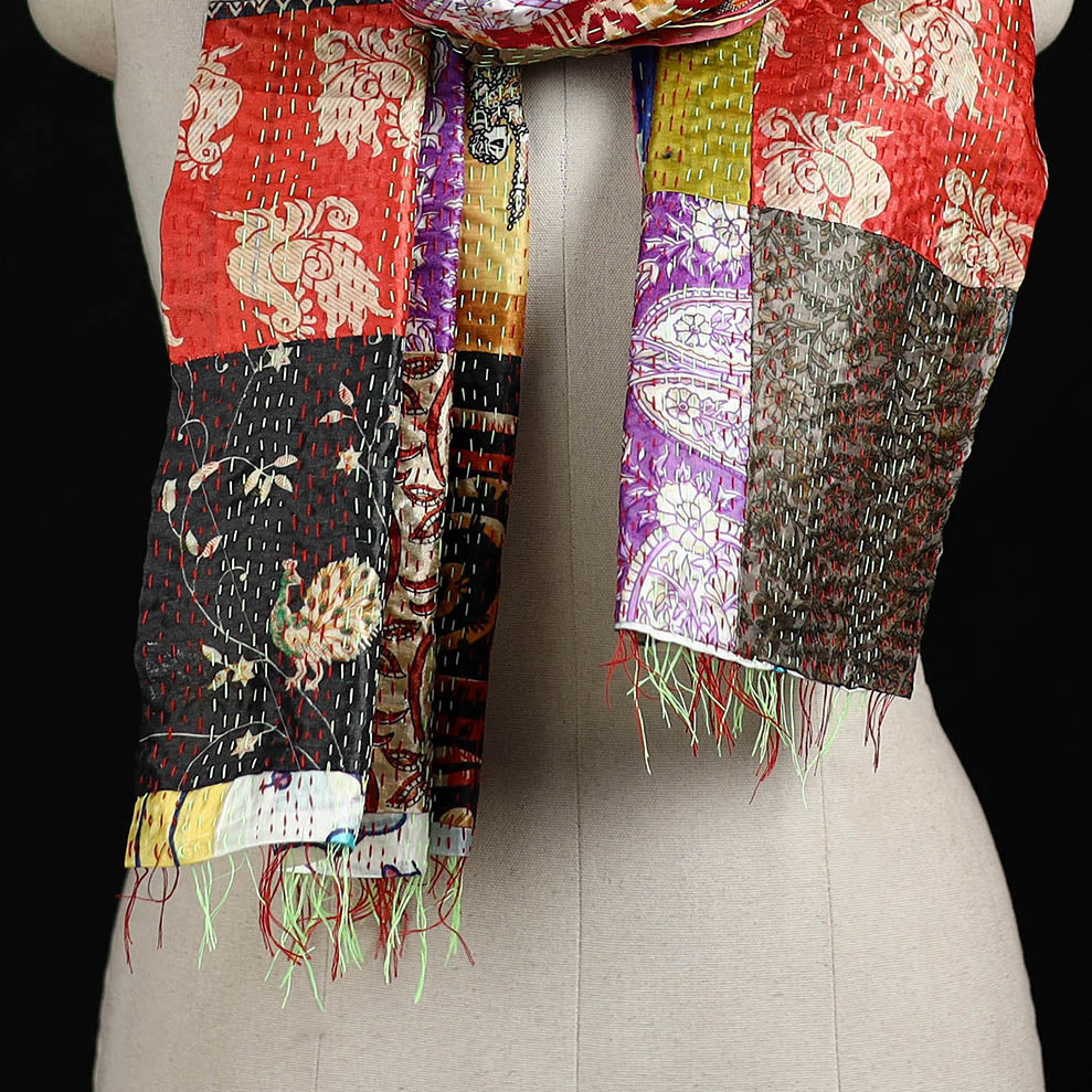Bengal Kantha Handwork Patchwork Reversible Silk Stole 251