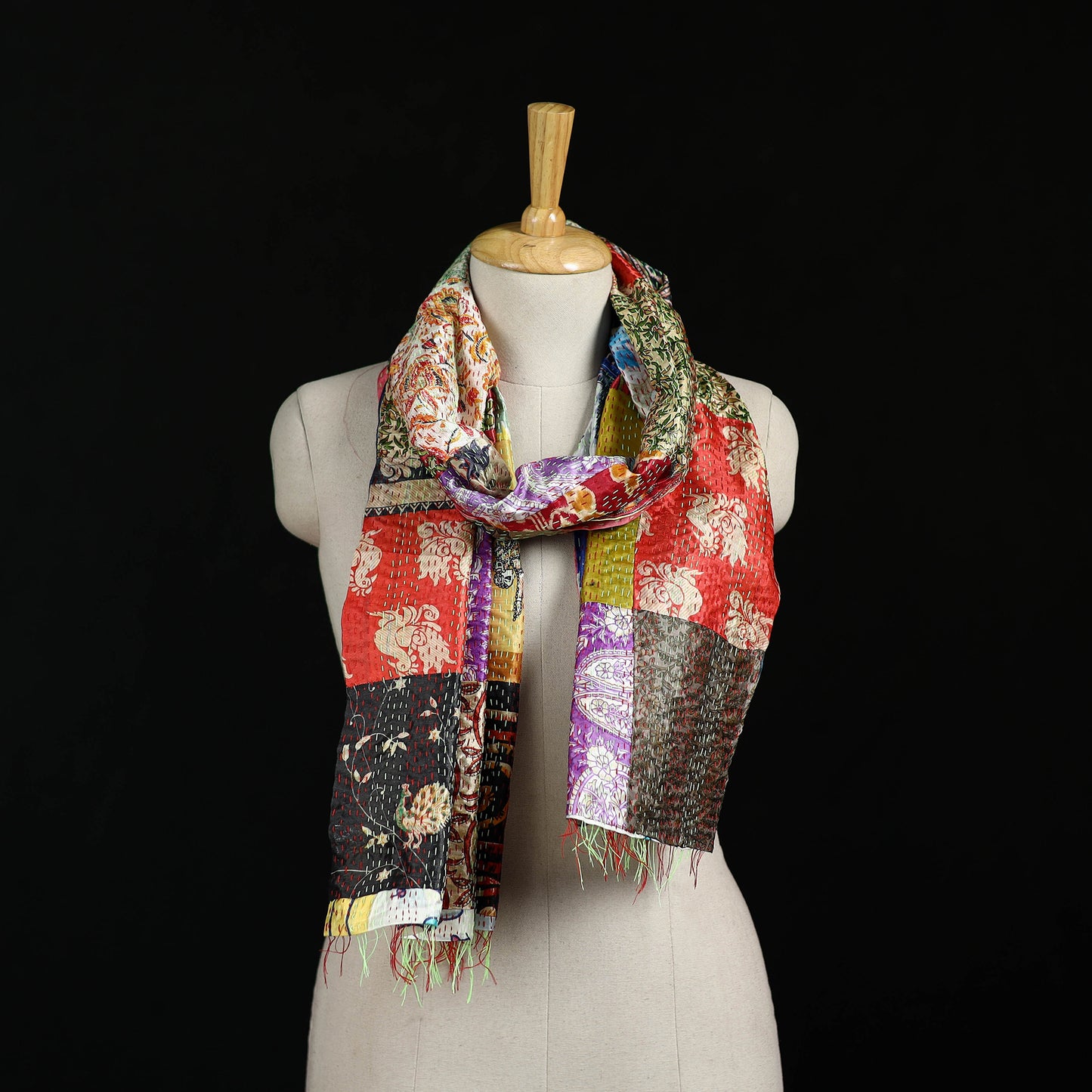 Bengal Kantha Handwork Patchwork Reversible Silk Stole 251
