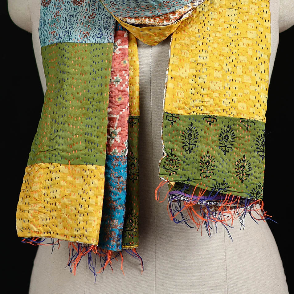 Bengal Kantha Handwork Patchwork Reversible Silk Stole 252
