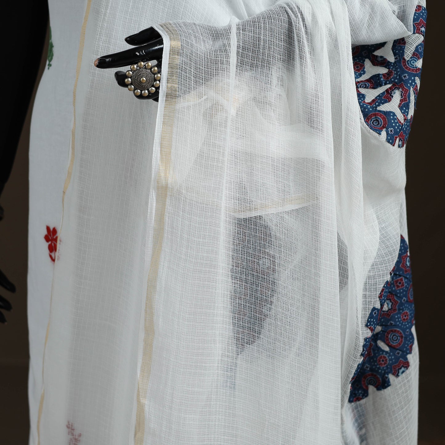 Kota Doria Cotton Barmer Applique Work Dupatta with Zari Border 23
