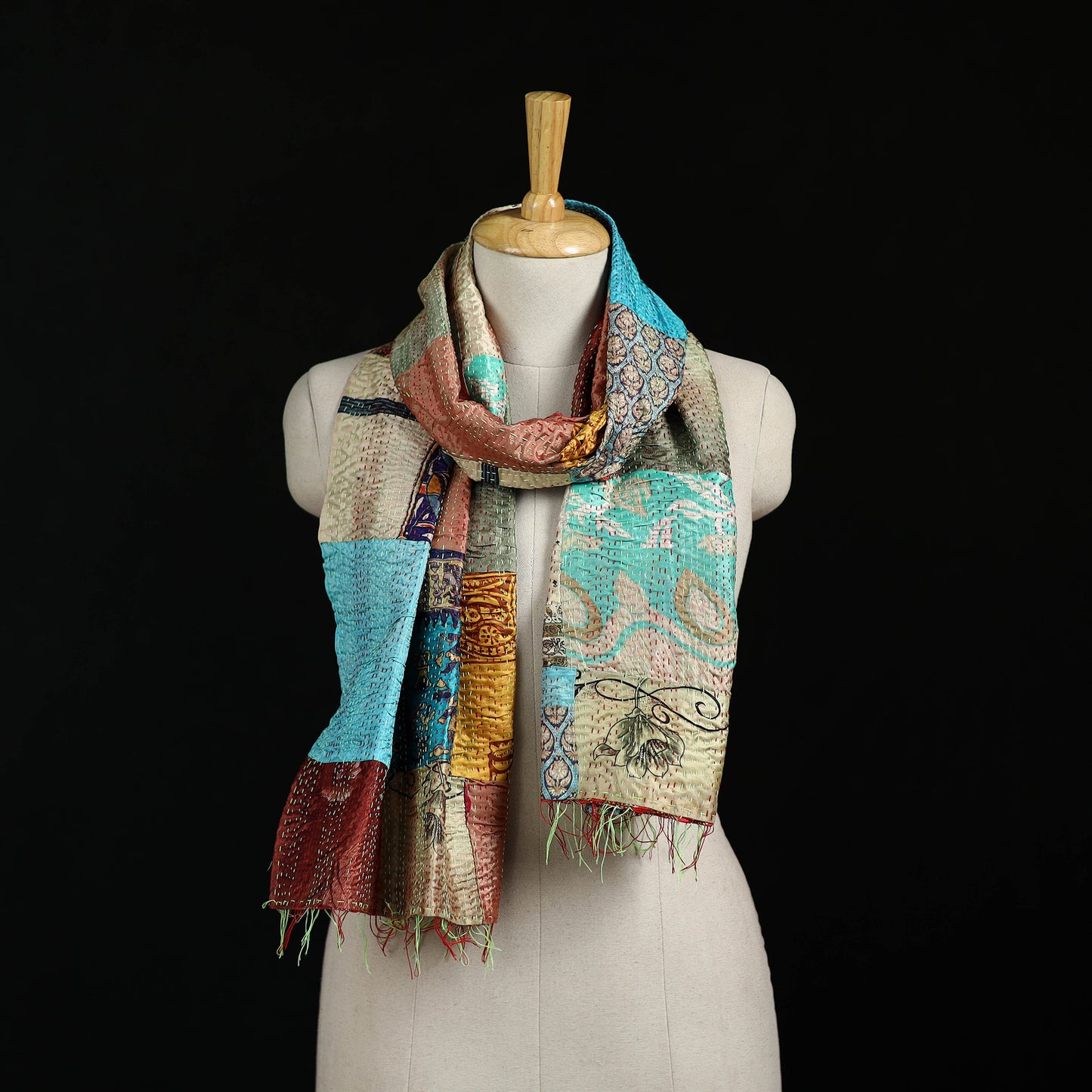 Bengal Kantha Handwork Patchwork Reversible Silk Stole 253