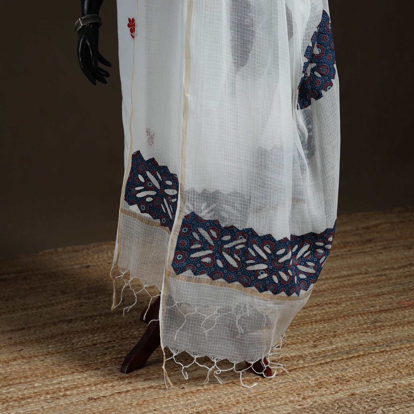Kota Doria Cotton Barmer Applique Work Dupatta with Zari Border 23