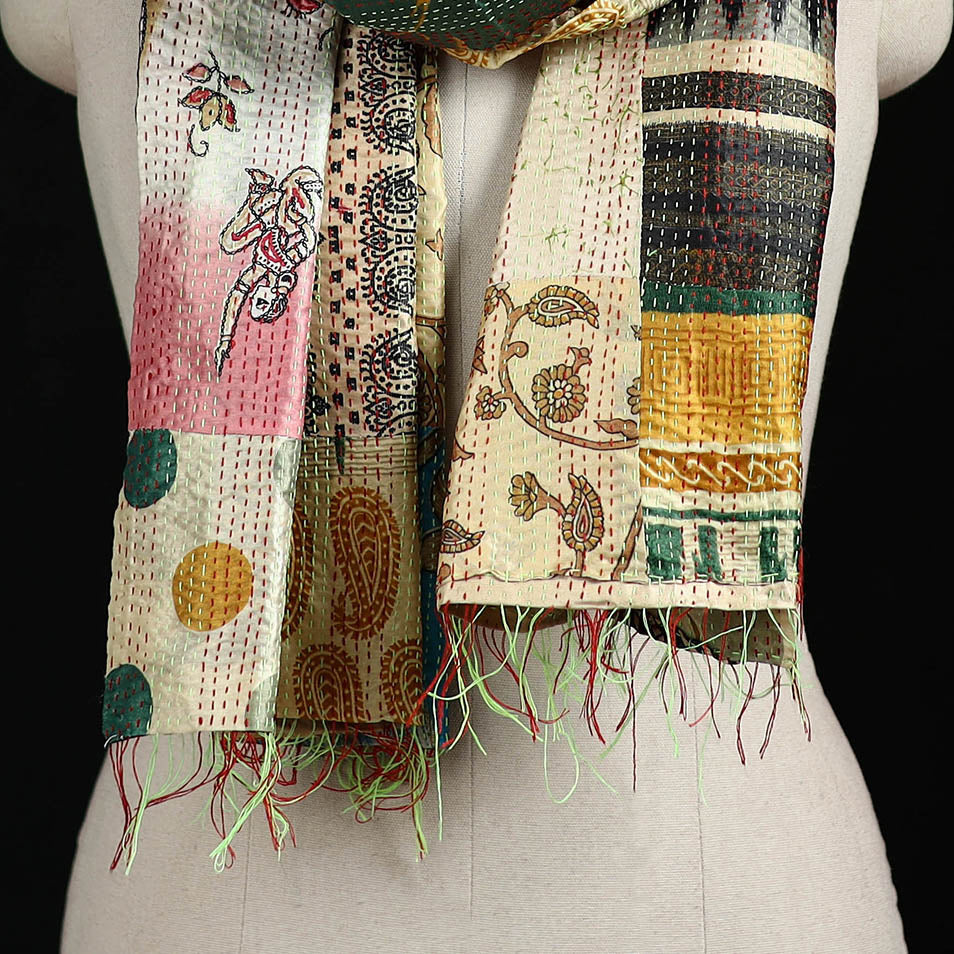 Bengal Kantha Handwork Patchwork Reversible Silk Stole 254