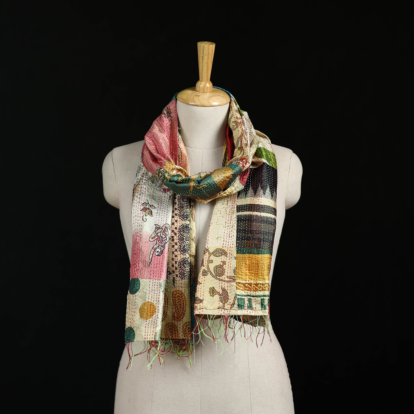 Bengal Kantha Handwork Patchwork Reversible Silk Stole 254