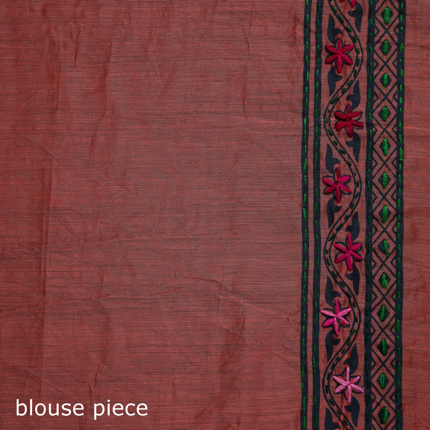 Red - Bengal Kantha Hand Embroidery Silk Cotton Chapa Work Saree 103