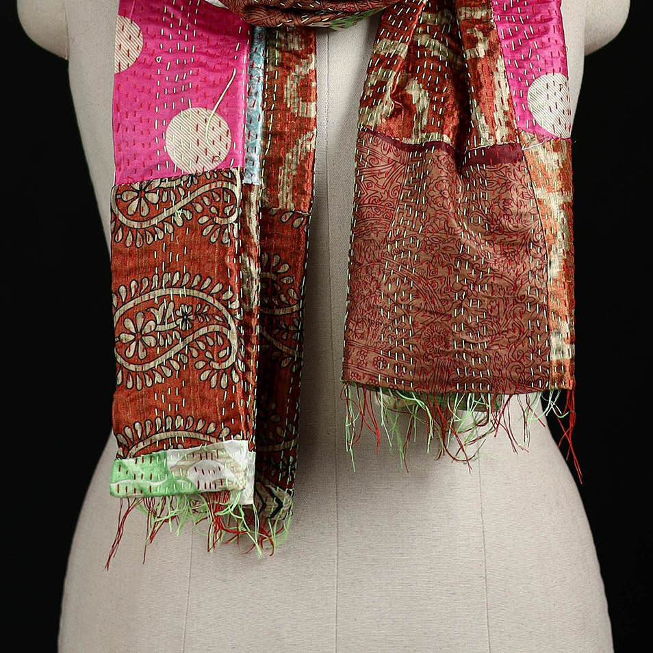 Bengal Kantha Handwork Patchwork Reversible Silk Stole 256