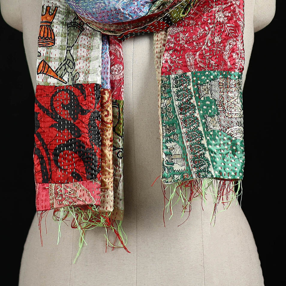 Bengal Kantha Handwork Patchwork Reversible Silk Stole 259