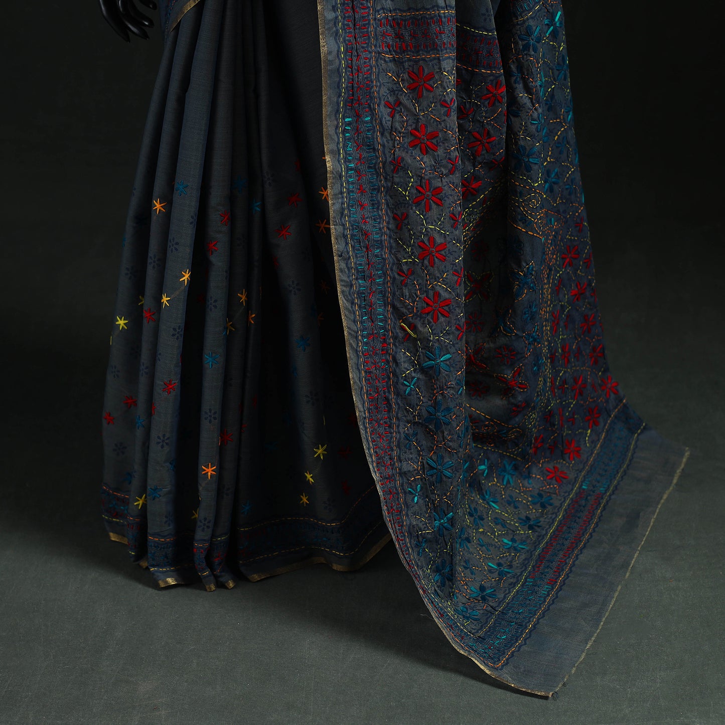 Bengal Kantha Hand Embroidery Silk Cotton Chapa Work Saree 104