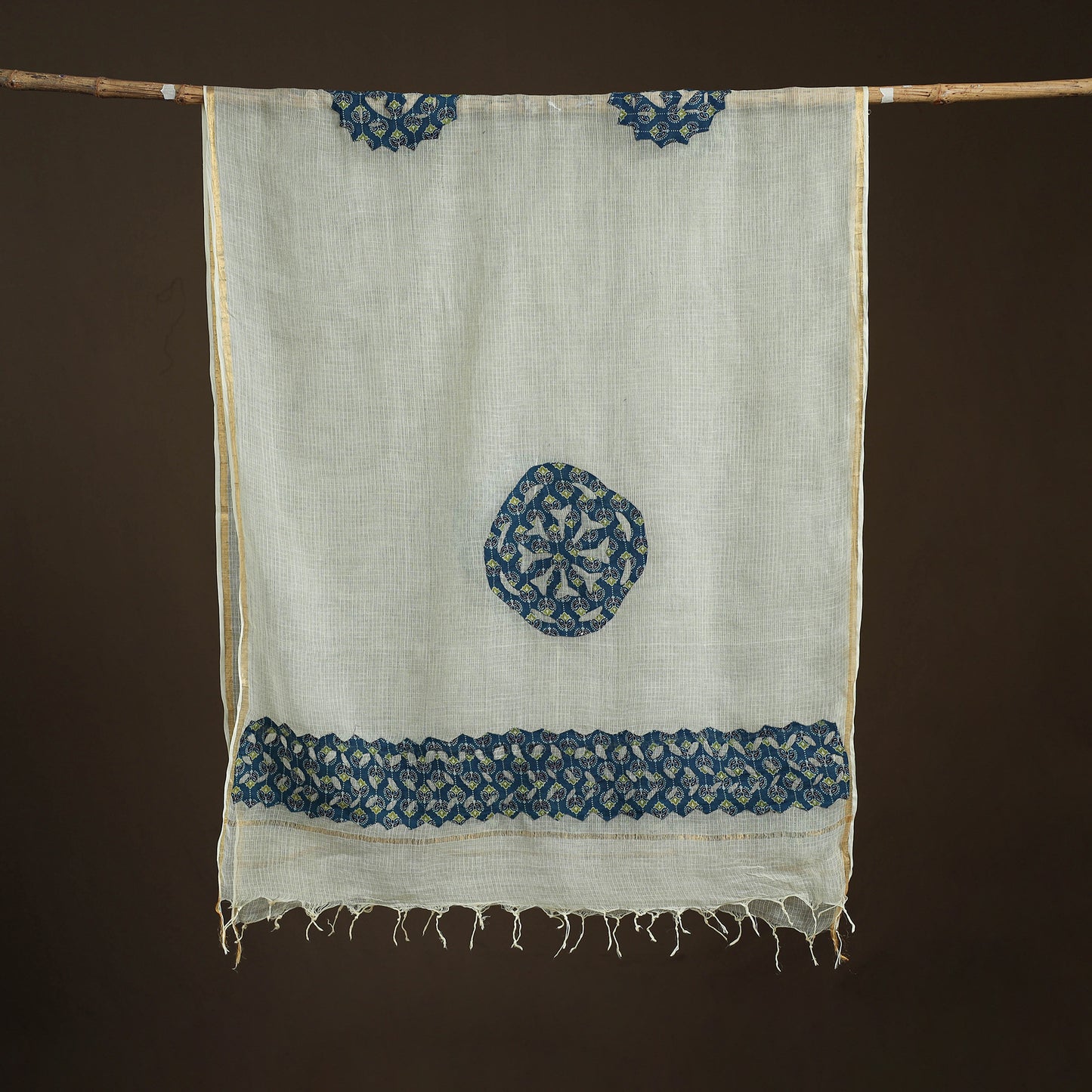 Kota Doria Cotton Barmer Applique Work Dupatta with Zari Border 22