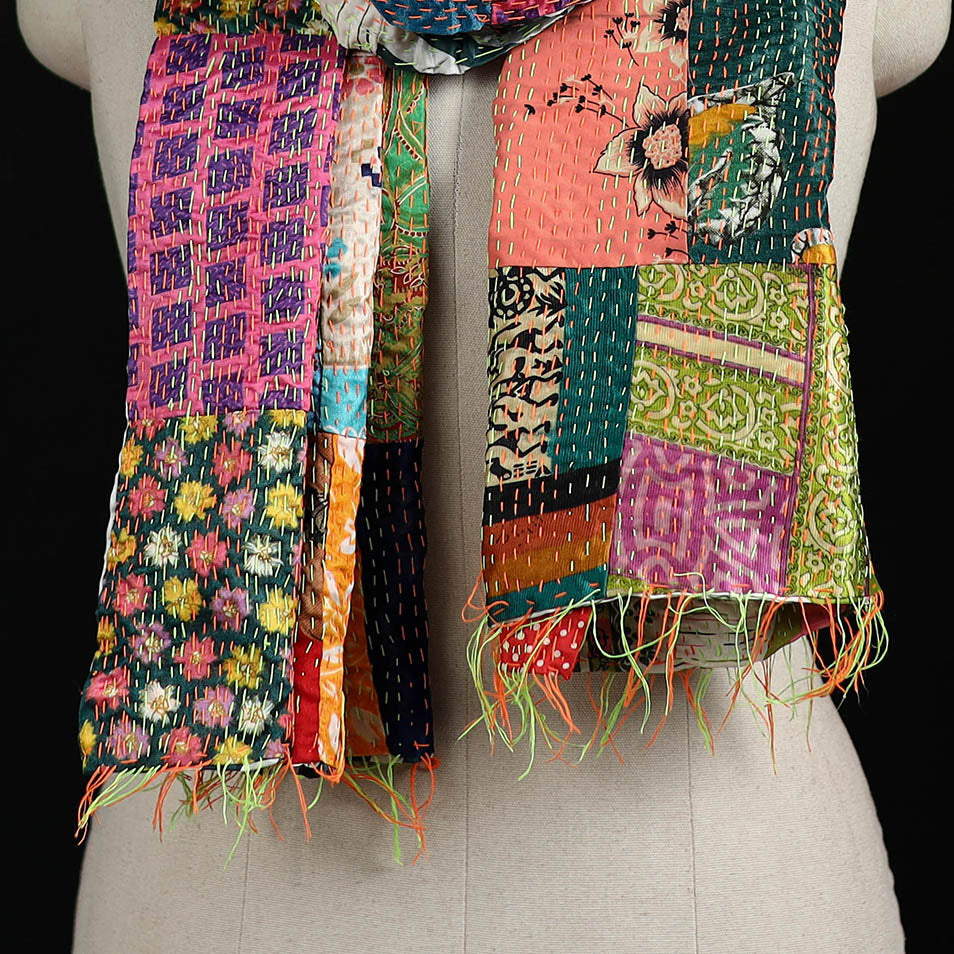 Bengal Kantha Handwork Patchwork Reversible Silk Stole 260