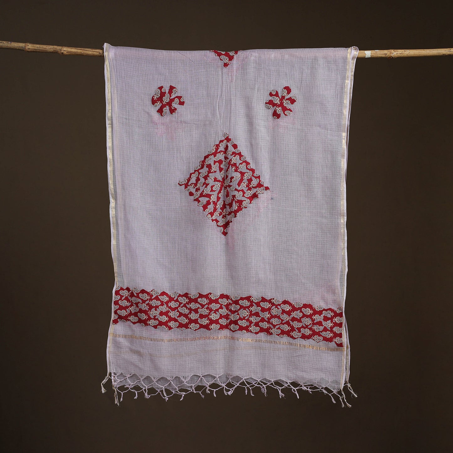 Kota Doria Cotton Barmer Applique Work Dupatta with Zari Border 21