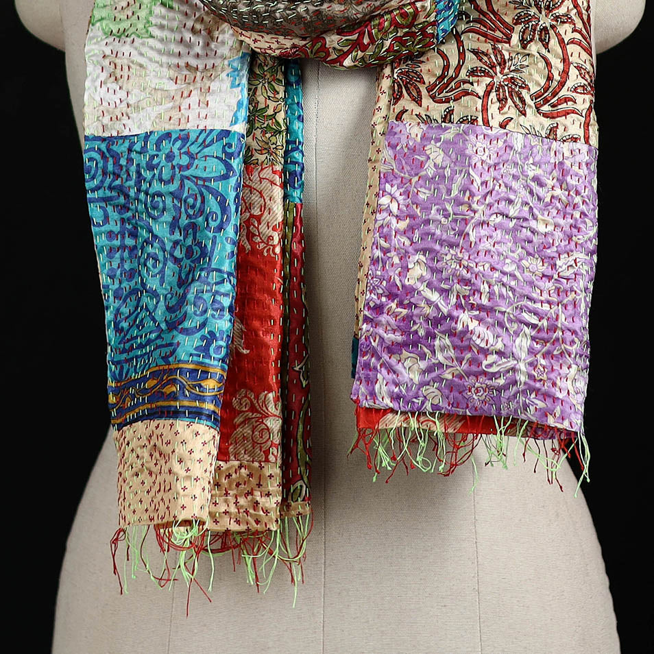 Bengal Kantha Handwork Patchwork Reversible Silk Stole 261