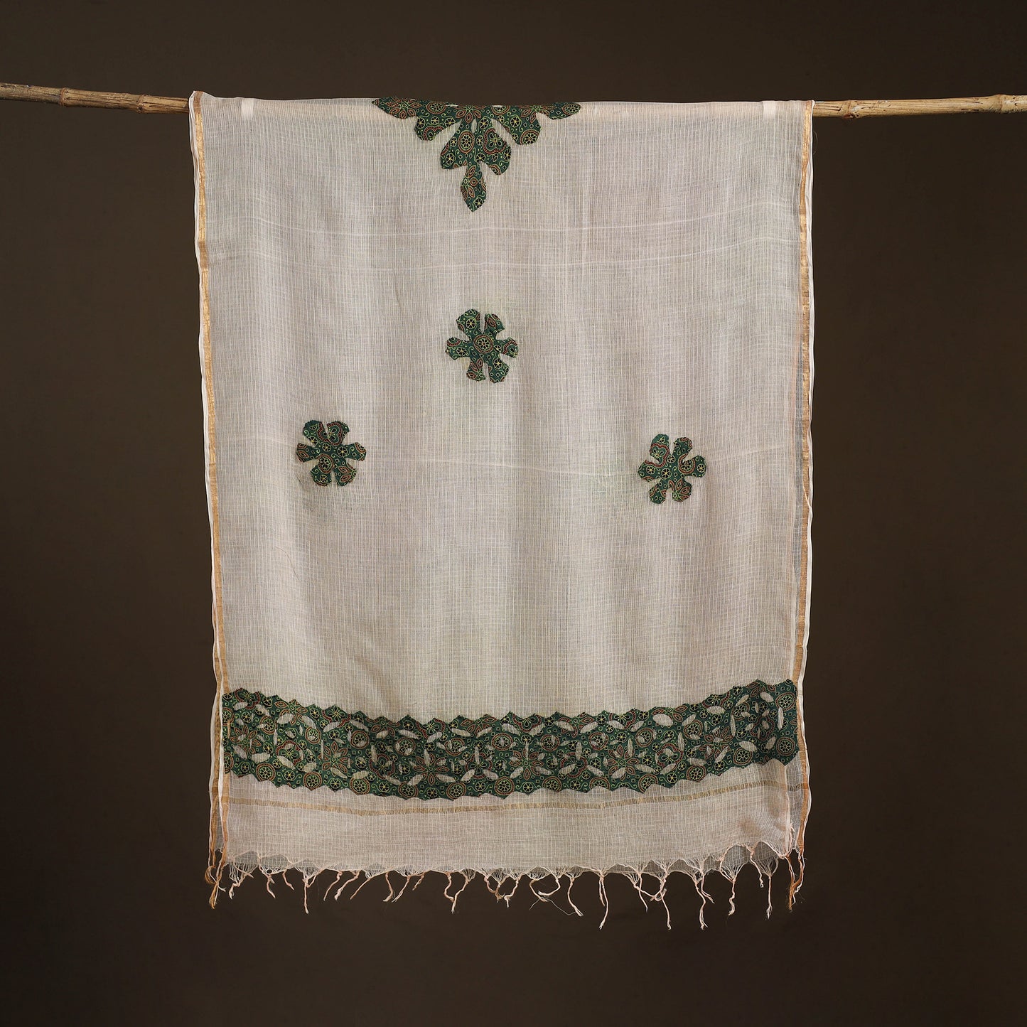 Kota Doria Cotton Barmer Applique Work Dupatta with Zari Border 20