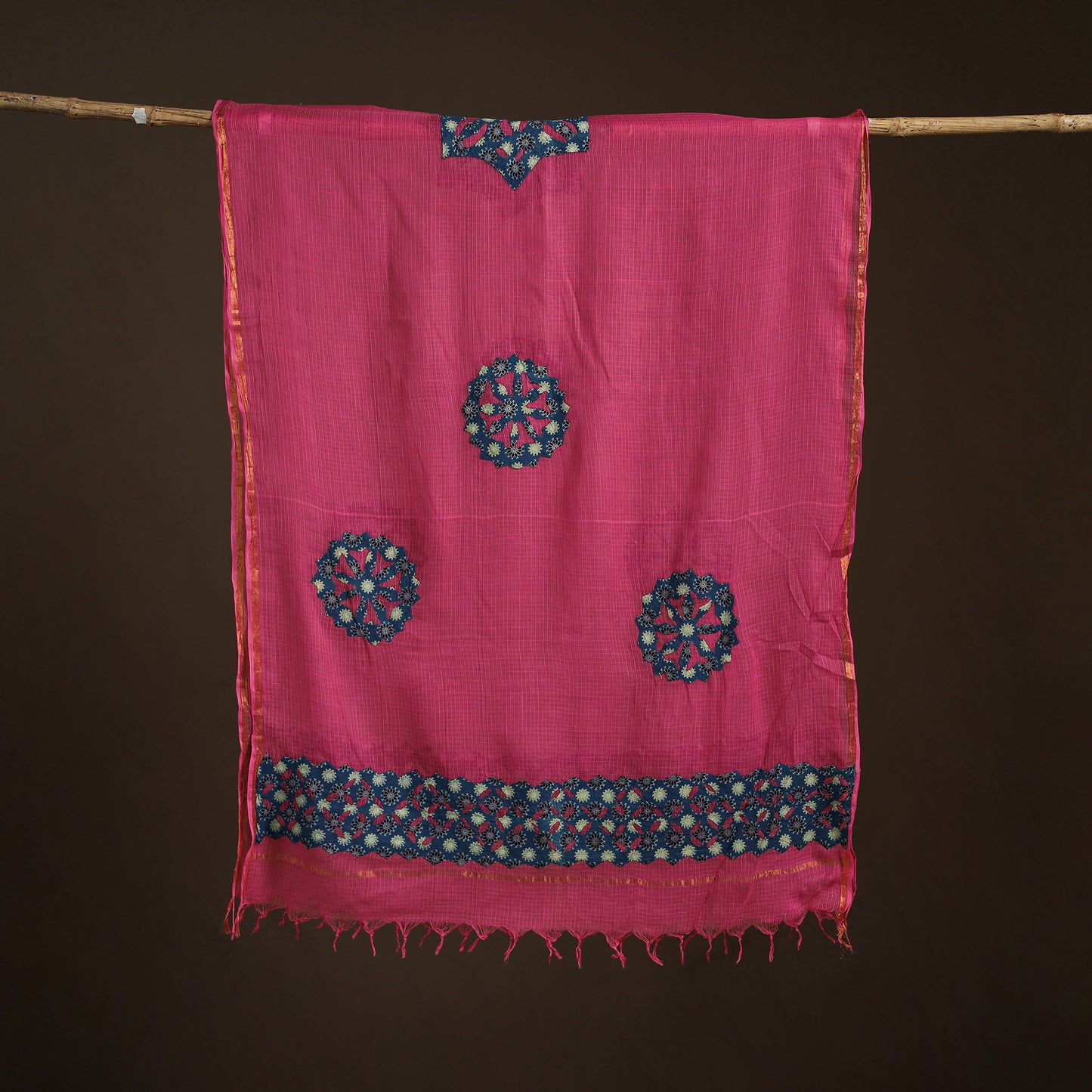 Kota Doria Cotton Barmer Applique Work Dupatta with Zari Border 18