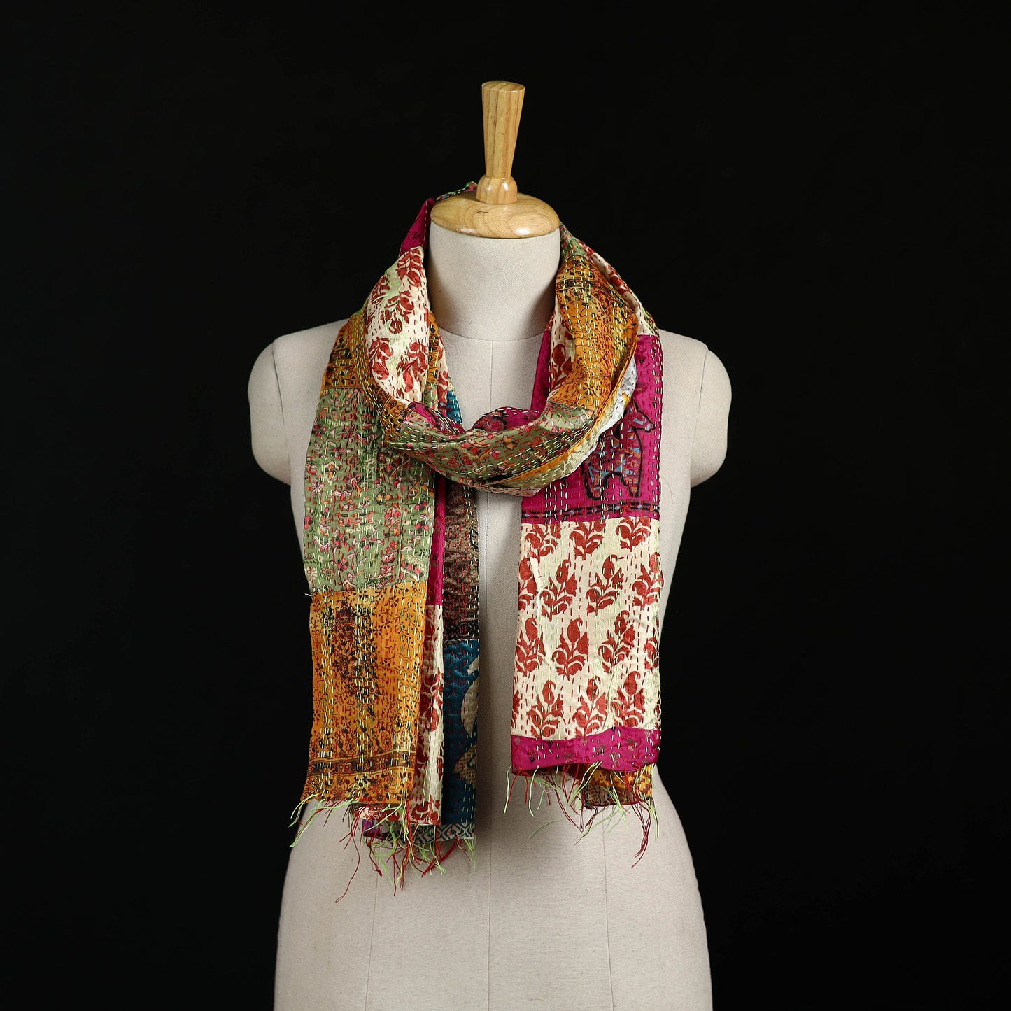 Bengal Kantha Handwork Patchwork Reversible Silk Stole 264