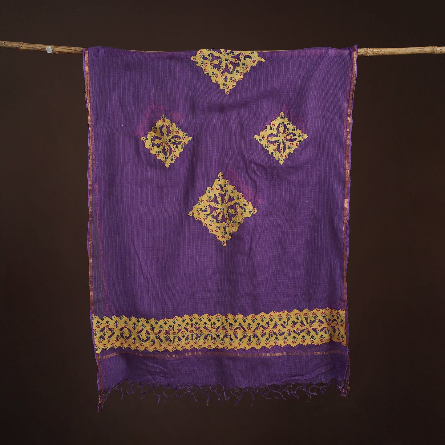 Kota Doria Cotton Barmer Applique Work Dupatta with Zari Border 17