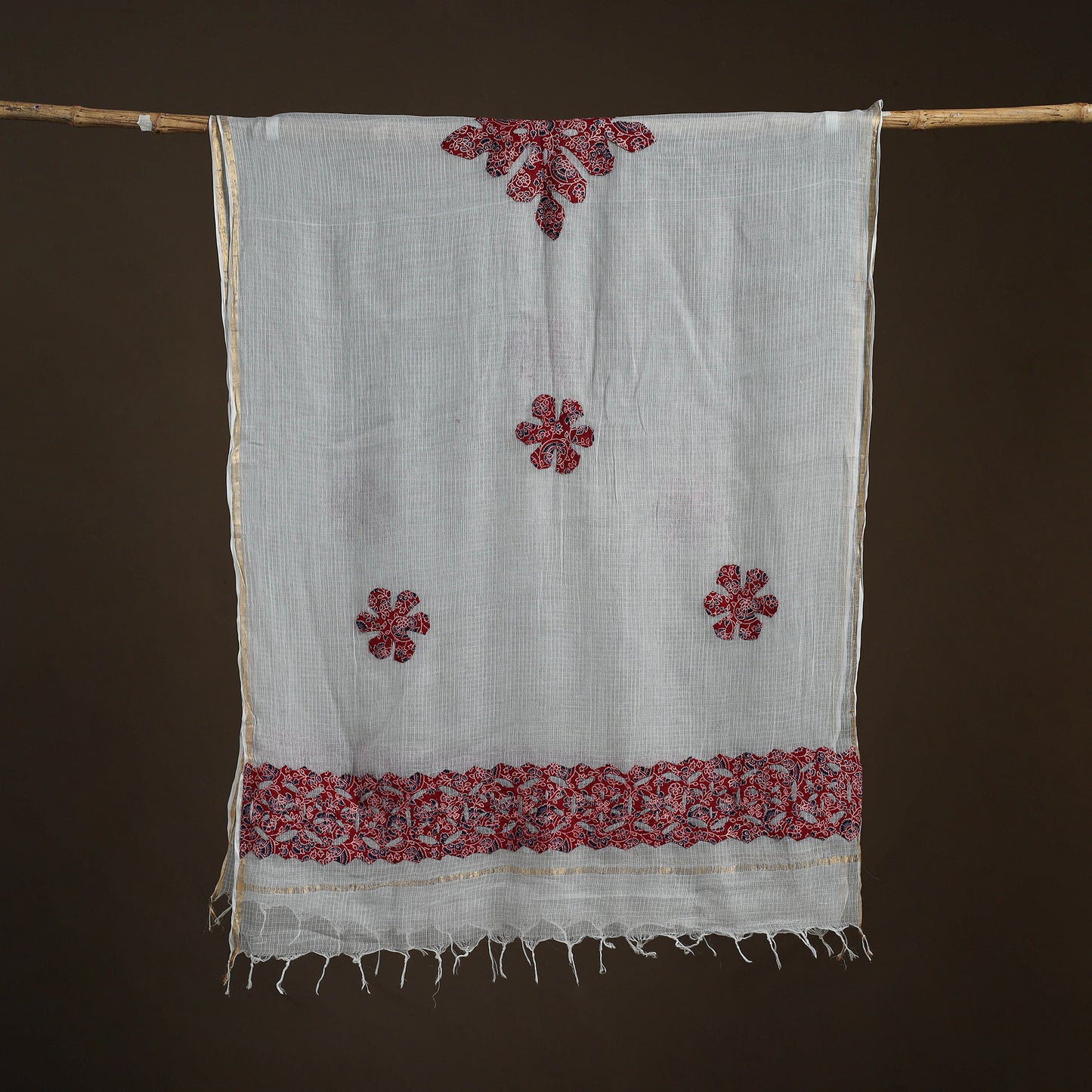 Kota Doria Cotton Barmer Applique Work Dupatta with Zari Border 16