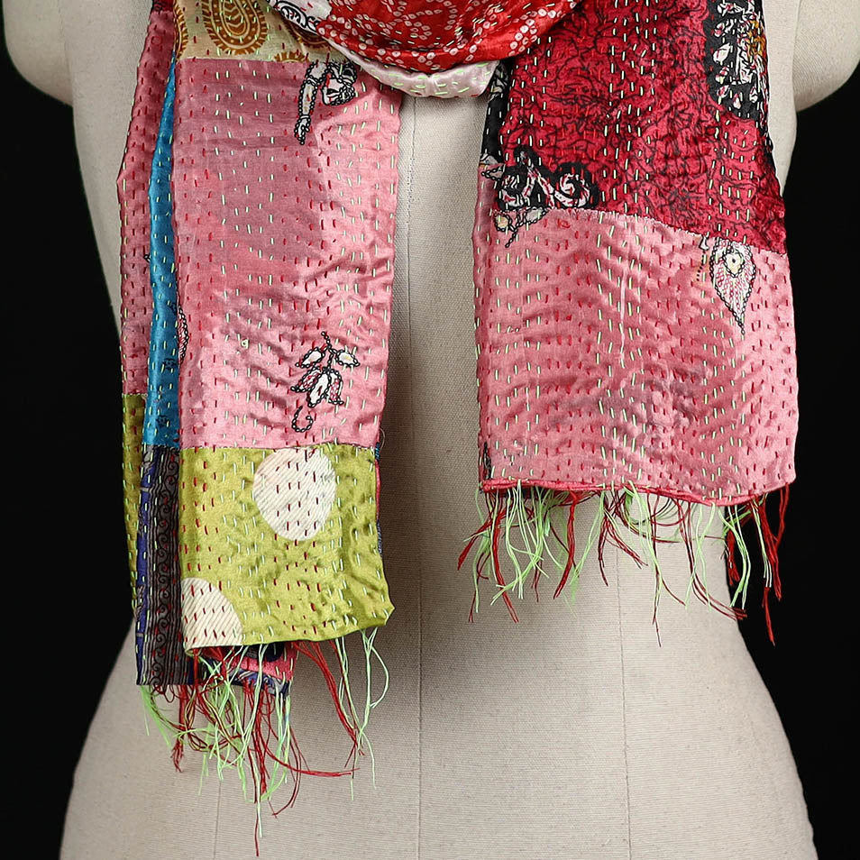 Bengal Kantha Handwork Patchwork Reversible Silk Stole 266