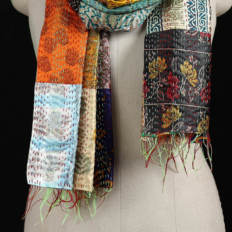 Bengal Kantha Handwork Patchwork Reversible Silk Stole 267
