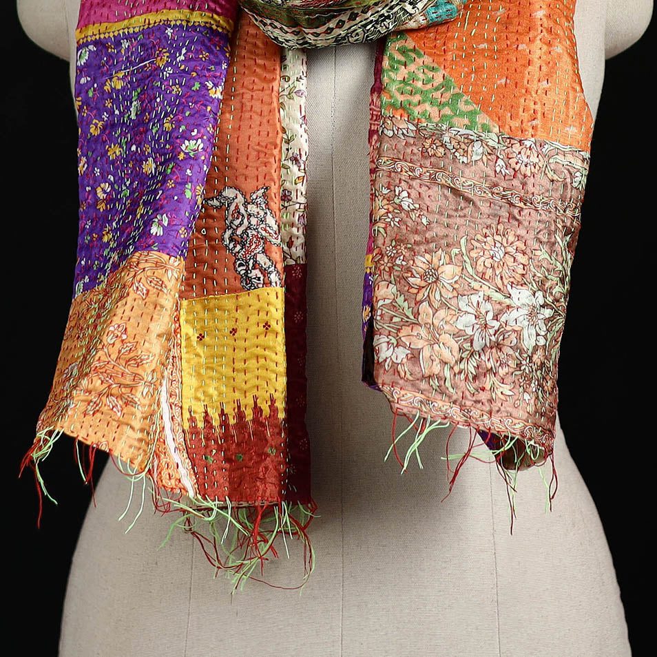 Bengal Kantha Handwork Patchwork Reversible Silk Stole 270