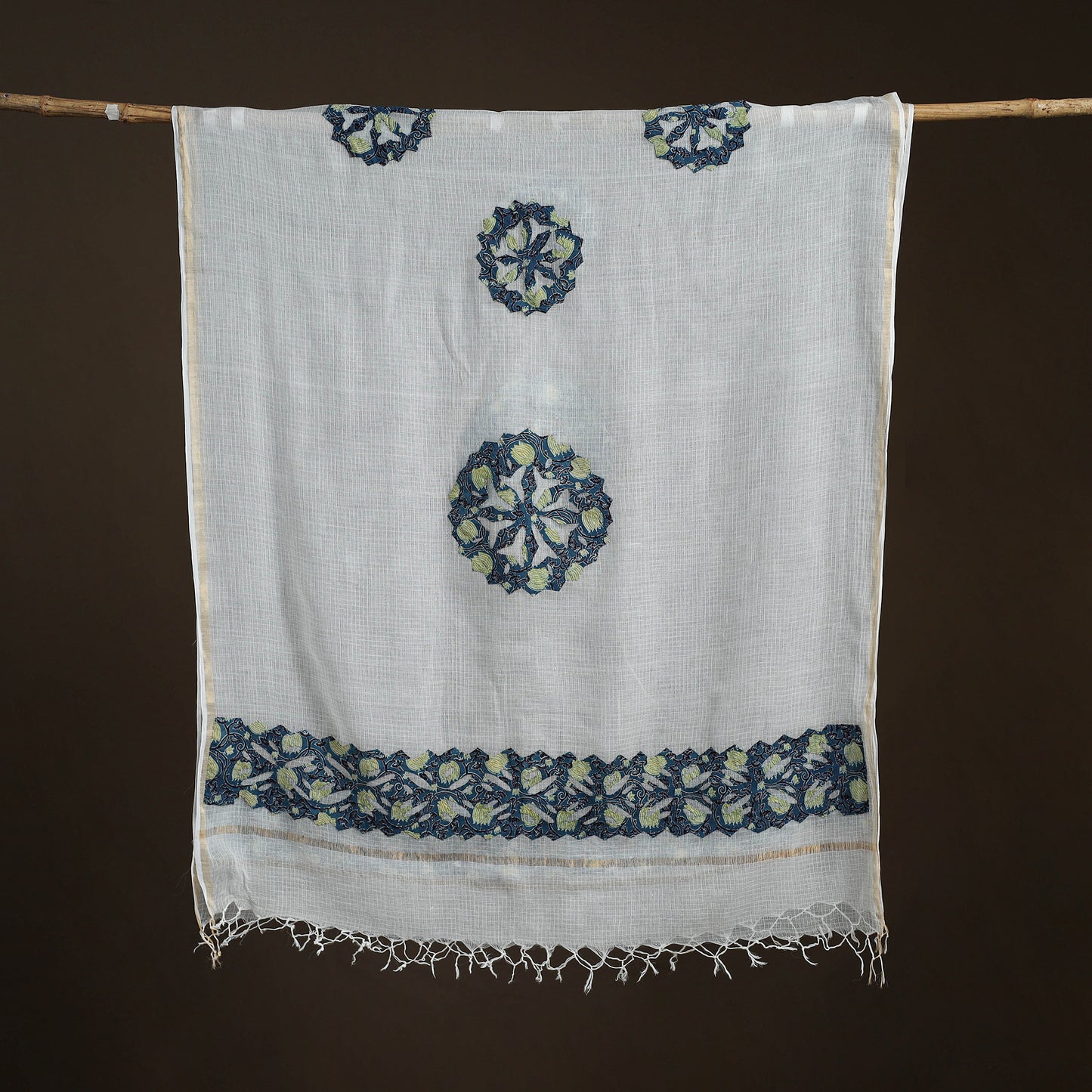 Kota Doria Cotton Barmer Applique Work Dupatta with Zari Border 11