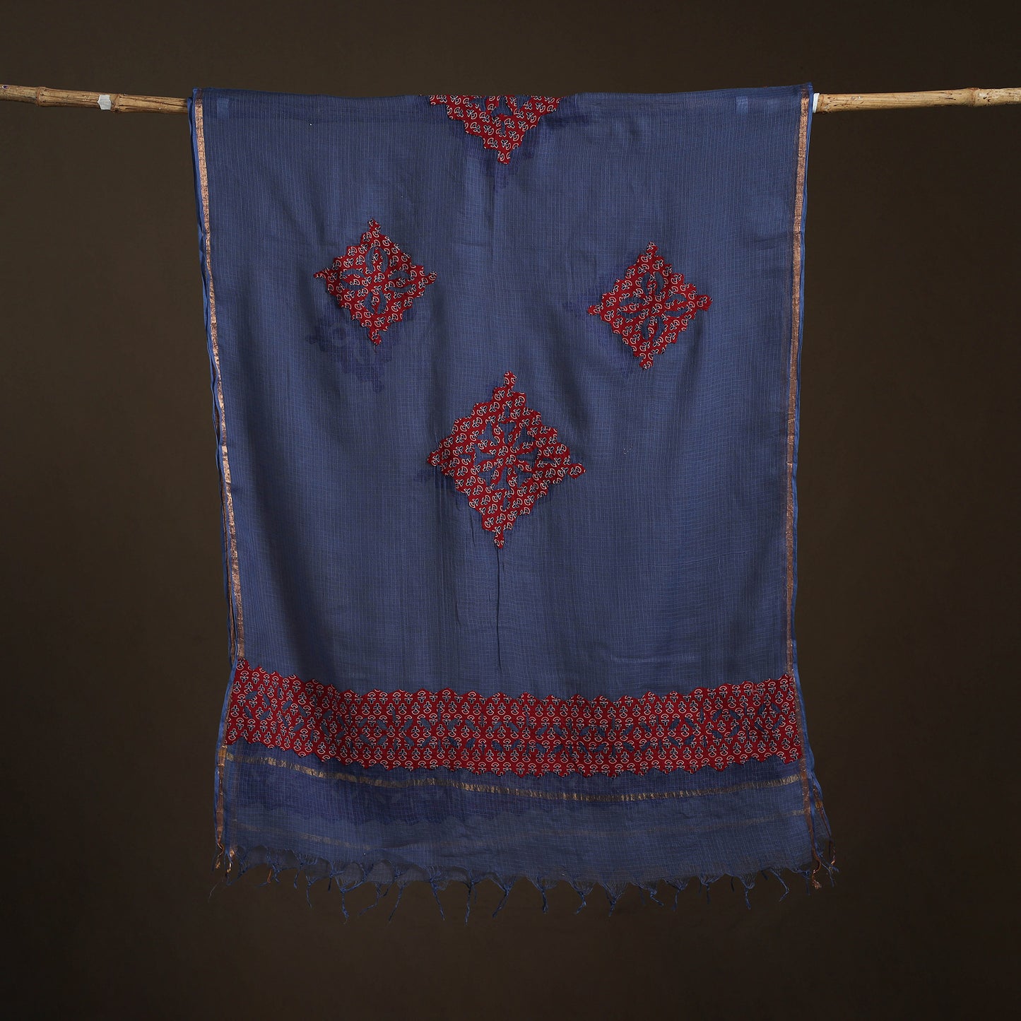 Kota Doria Cotton Barmer Applique Work Dupatta with Zari Border 09