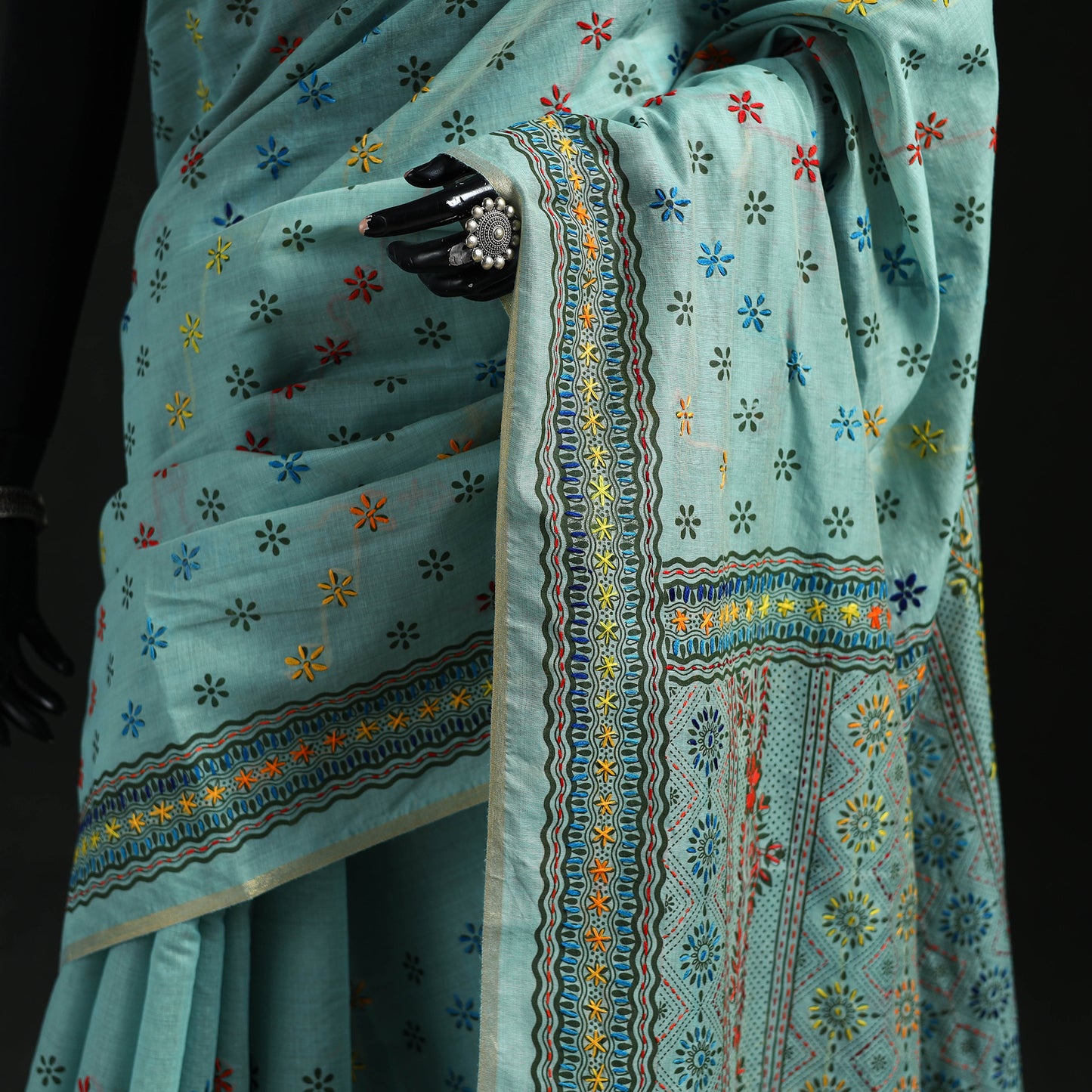 Bengal Kantha Hand Embroidery Silk Cotton Chapa Work Saree 107