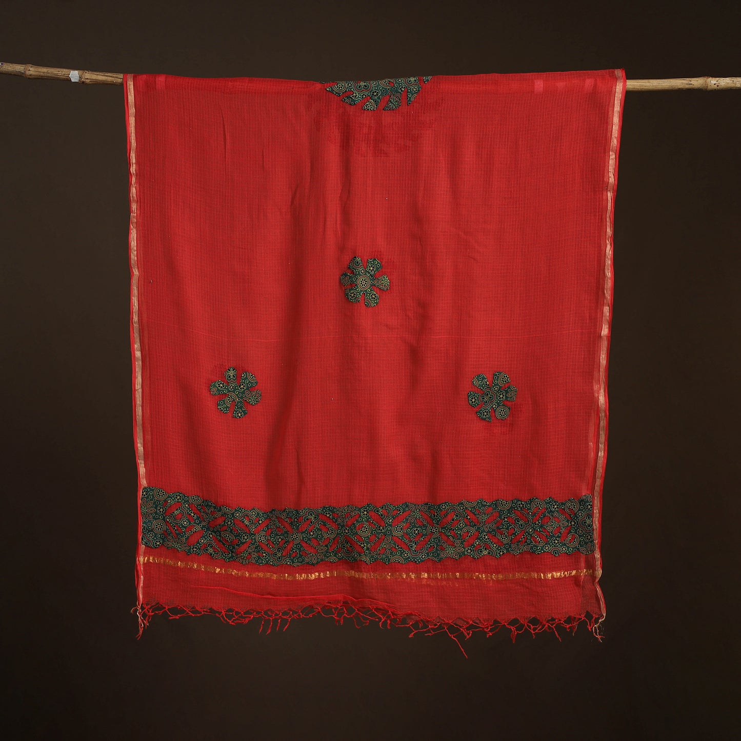 Kota Doria Cotton Barmer Applique Work Dupatta with Zari Border 05