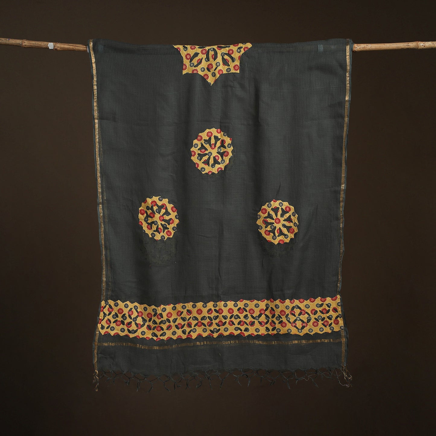 Kota Doria Cotton Barmer Applique Work Dupatta with Zari Border 02