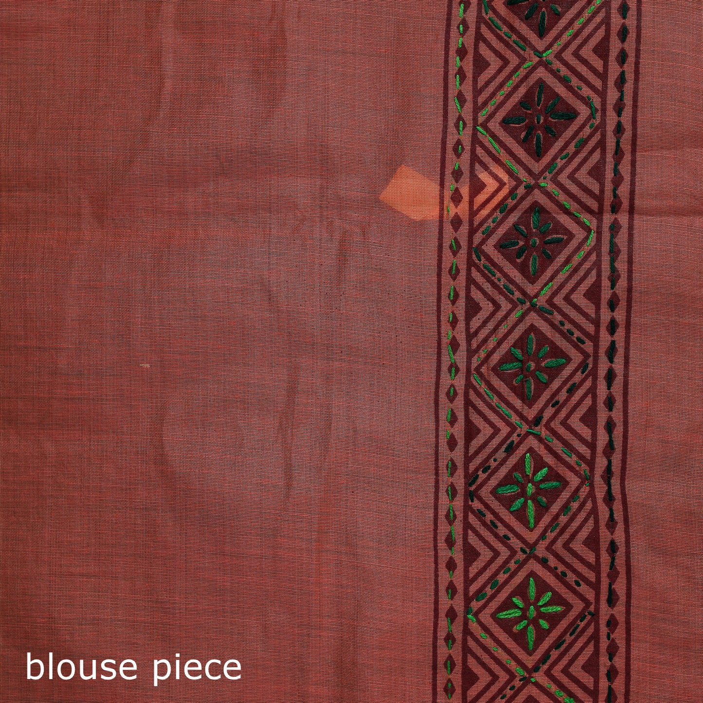 Peach - Bengal Kantha Hand Embroidery Silk Cotton Chapa Work Saree 108