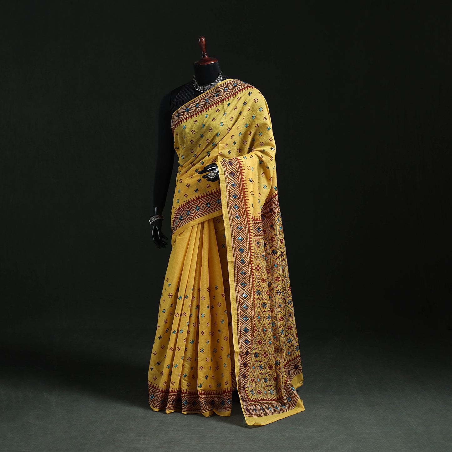 Bengal Kantha Hand Embroidery Silk Cotton Chapa Work Saree 109