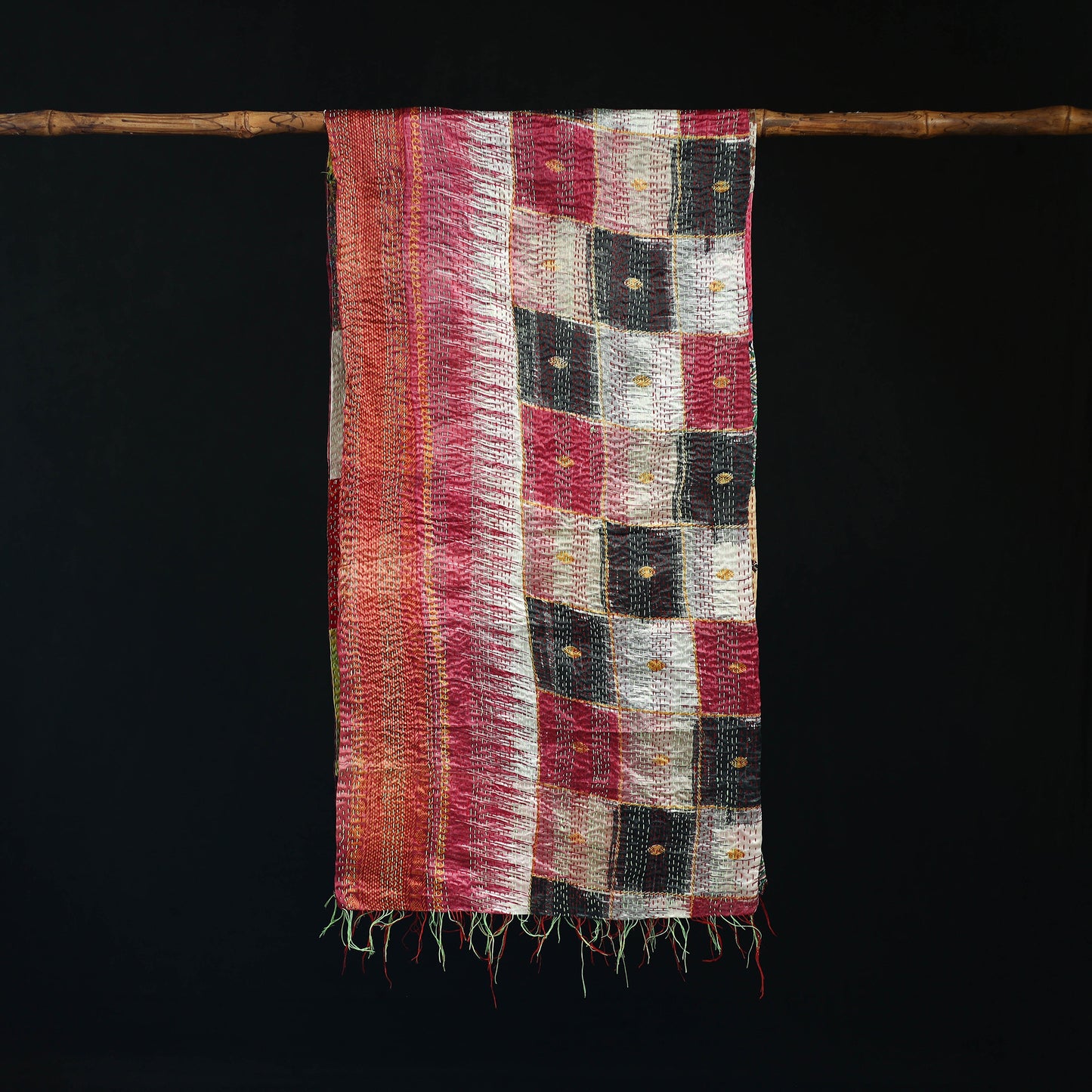 Bengal Kantha Handwork Patchwork Reversible Silk Stole 249