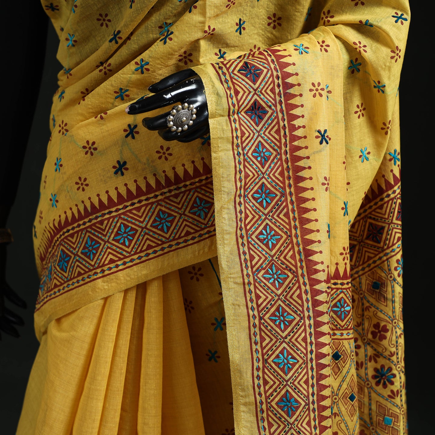 Bengal Kantha Hand Embroidery Silk Cotton Chapa Work Saree 109