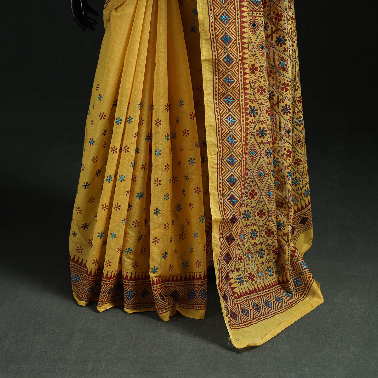 Bengal Kantha Hand Embroidery Silk Cotton Chapa Work Saree 109
