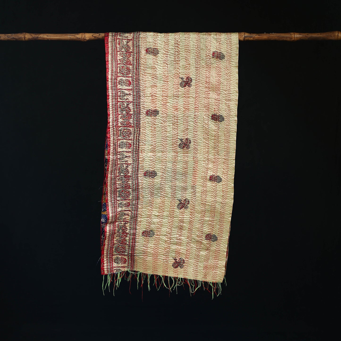 Bengal Kantha Handwork Patchwork Reversible Silk Stole 243