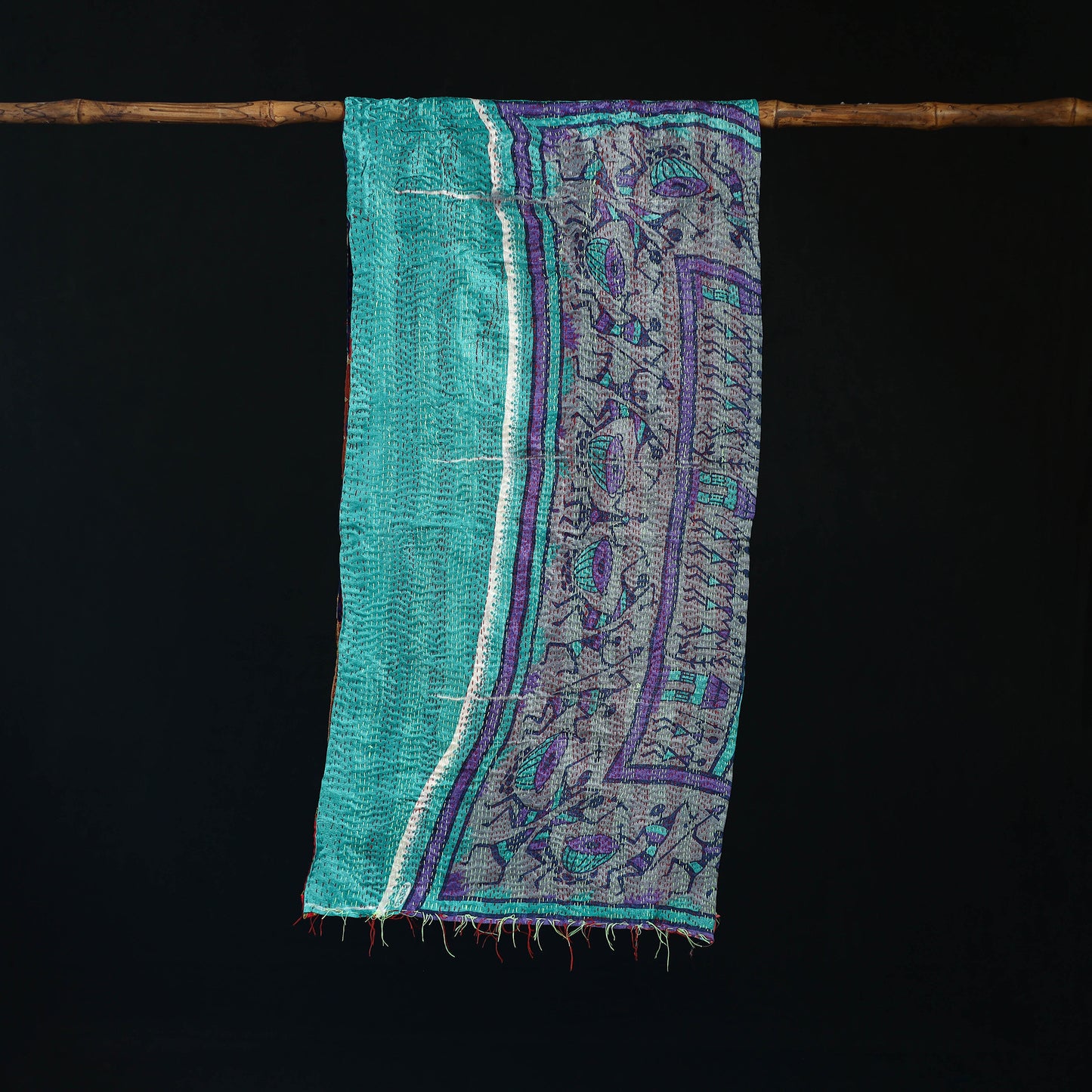 Bengal Kantha Handwork Patchwork Reversible Silk Stole 242