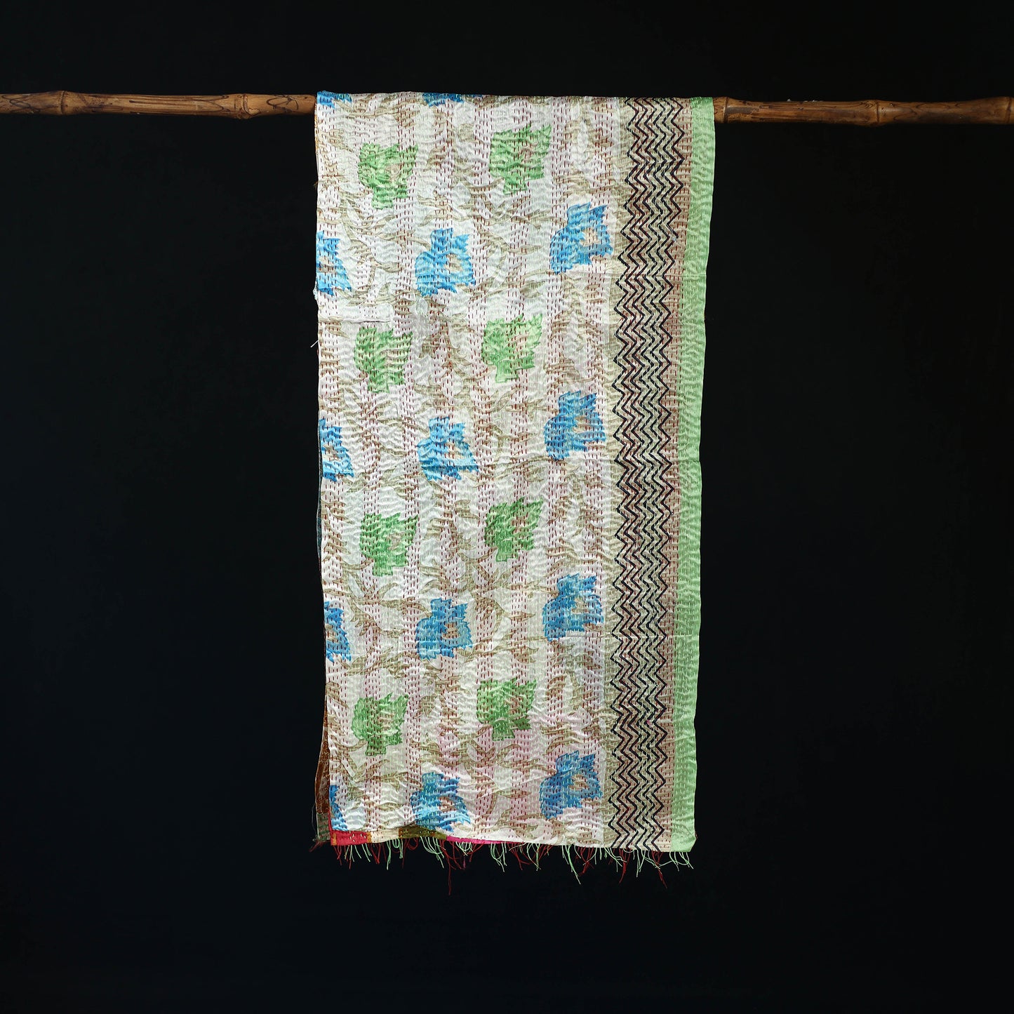Bengal Kantha Handwork Patchwork Reversible Silk Stole 238