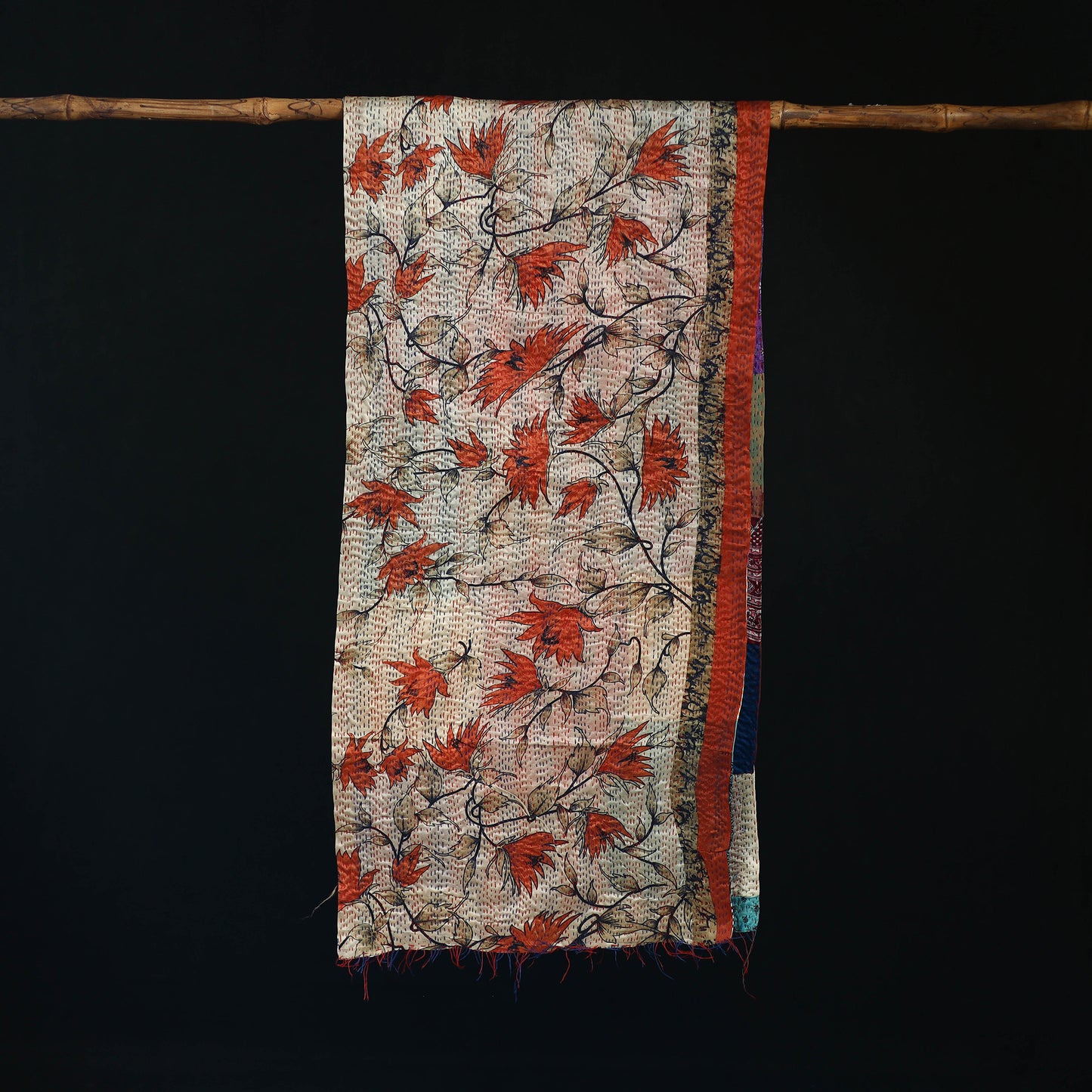 Bengal Kantha Handwork Patchwork Reversible Silk Stole 236