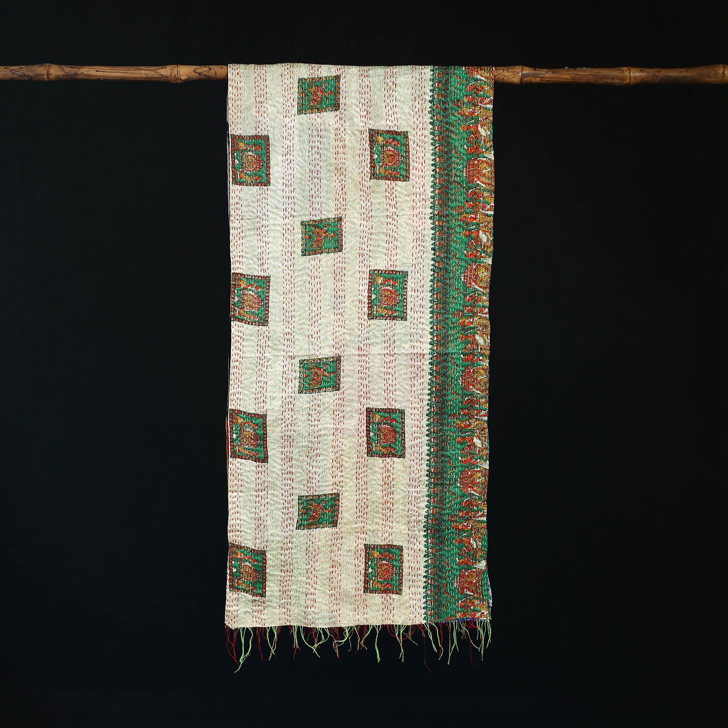 Bengal Kantha Handwork Patchwork Reversible Silk Stole 234
