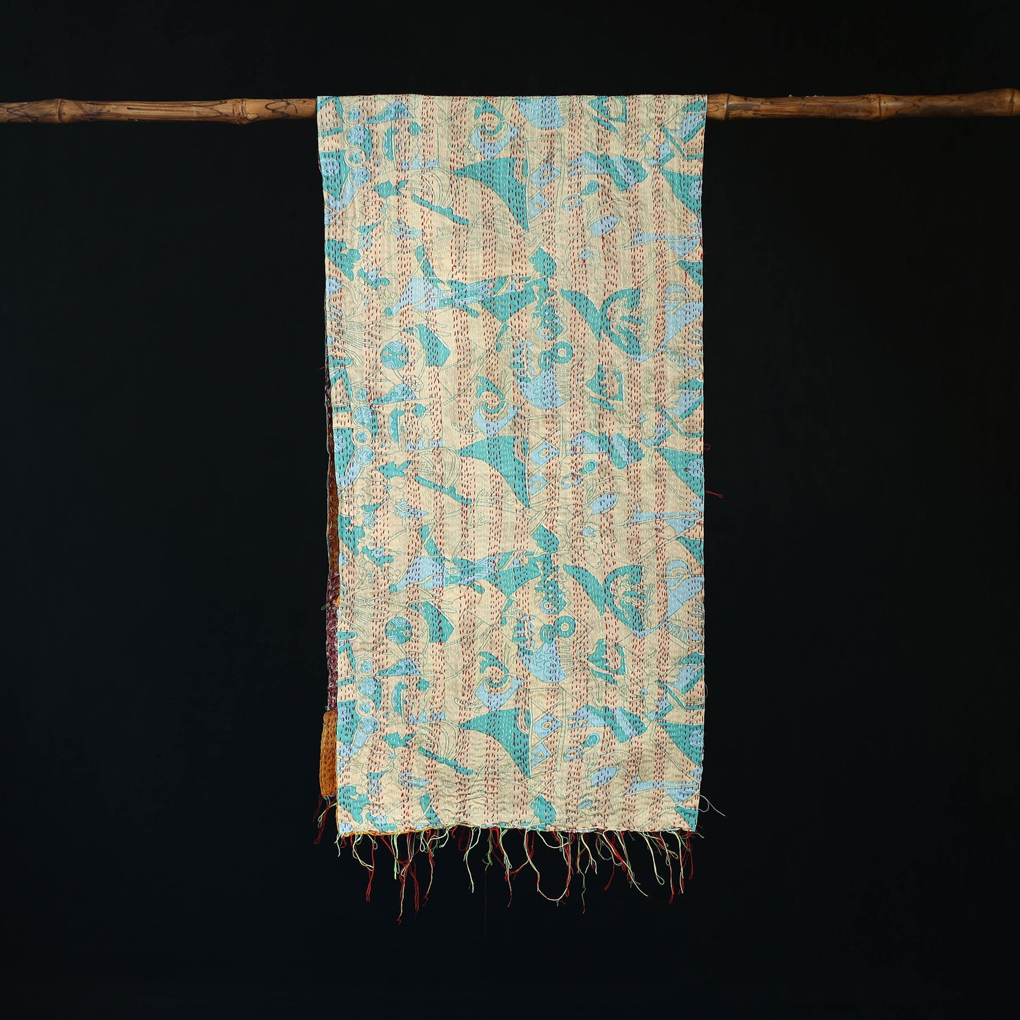 Bengal Kantha Handwork Patchwork Reversible Silk Stole 233